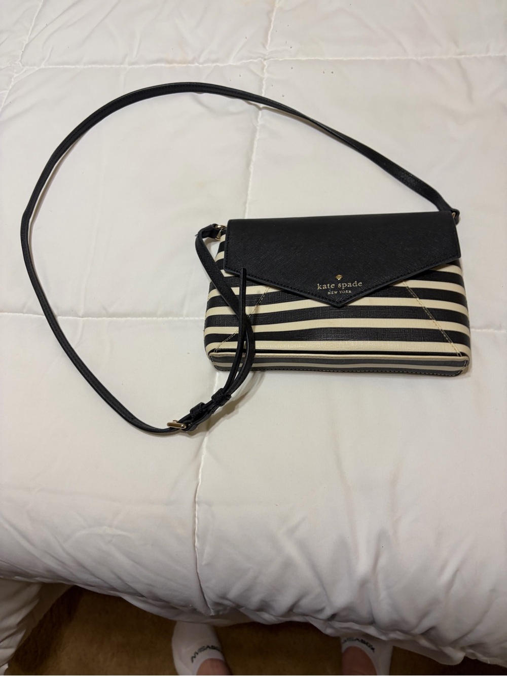 kate spade Black & Cream Striped Envelope Crossbody